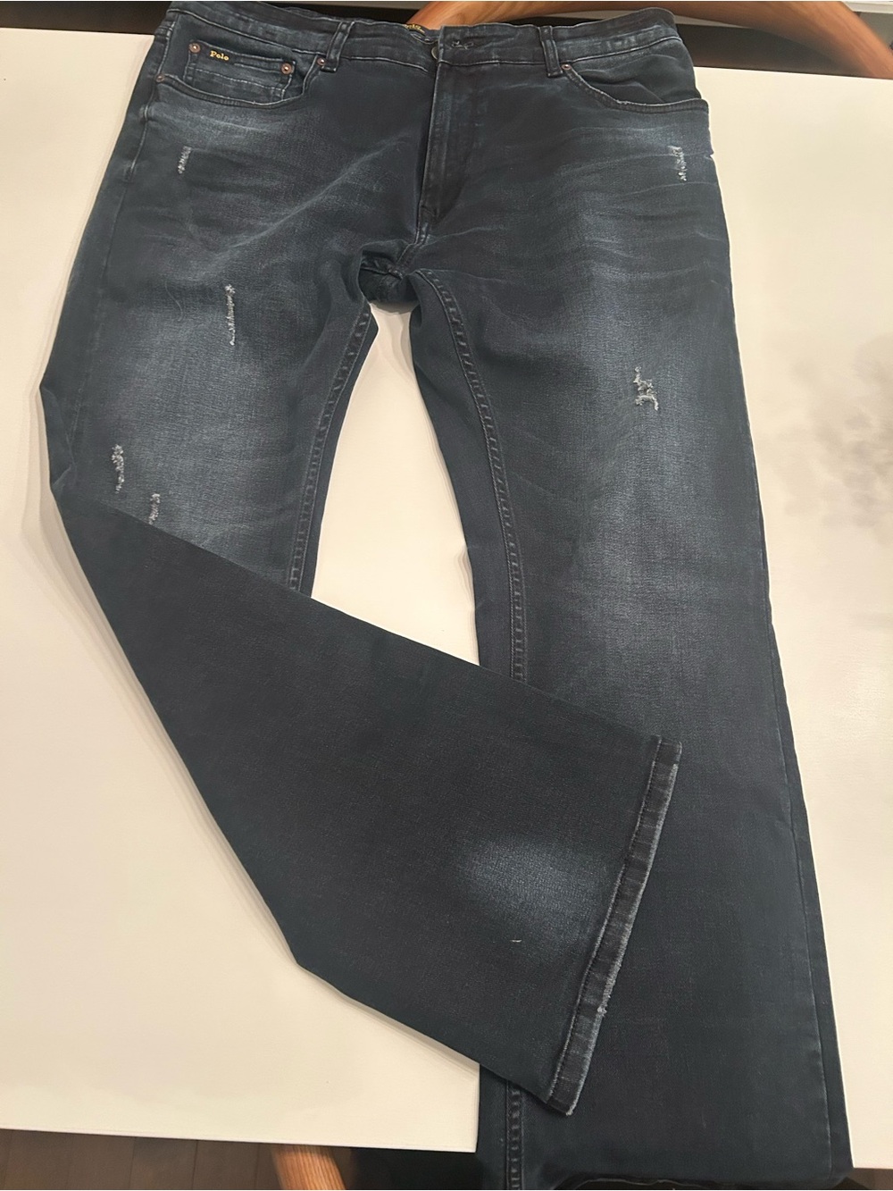 Polo Slim Straight Men's Jeans in Faded Dark Blue - Subtle Distress